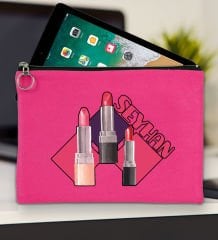 BK Gift Kişiye Özel İsimli-2 Fuşya Tablet Çantası 30x21cm, Ipad Çantası, Baskılı Tablet Kılıfı
