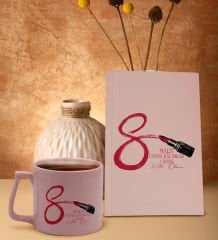 BK Gift 8 Mart Tasarımlı Pudra Pembesi Sert Kapaklı Defter ve Middle Kupa Seti, Arkadaşa Hediye, Yeni İş Hediyesi, Doğum Günü Hediyesi-3