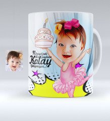 Kişiye Özel Kız Çocuk Doğum Günü Karikatürlü Beyaz Kupa Bardak - 1