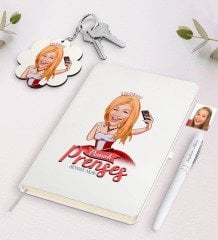 Kişiye Özel Pamuk Prenses Karikatürlü Beyaz Defter Kalem ve Anahtarlık Hediye Seti-3