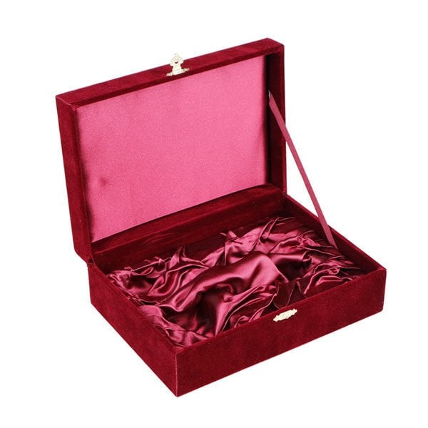 Kadife İkili Kahve Fincanı Kutusu - Bordo