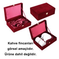 Kadife İkili Kahve Fincanı Kutusu - Bordo