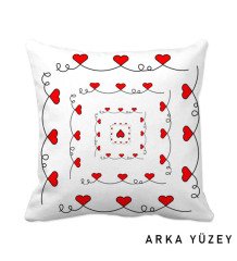 Kişiye Özel Sevgililer Karikatürlü Kurdela Kalp Desenli Dekoratif Kırlent Yastık-13