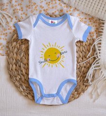 BK Kids Smile More Tasarımlı Mavi Bebek Body Zıbın-1
