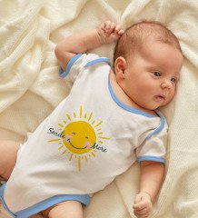 BK Kids Smile More Tasarımlı Mavi Bebek Body Zıbın-1