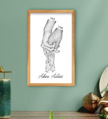 BK Gift Kişiye Özel Siyah Beyaz El Ele Tutuşan Aile Tasarımlı Ahşap Çerçeveli Tablo-4 40x25cm, Anneye Hediye, Aile Hediyesi