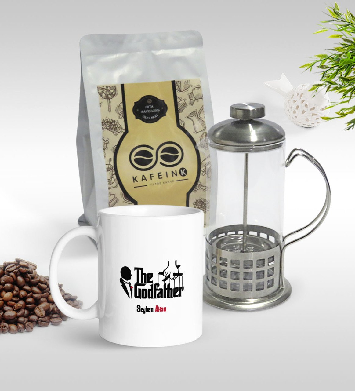 Kişiye Özel The Godfather Tasarımlı Kupa & French Press & 250gr Filtre Kahve Hediye Seti-1