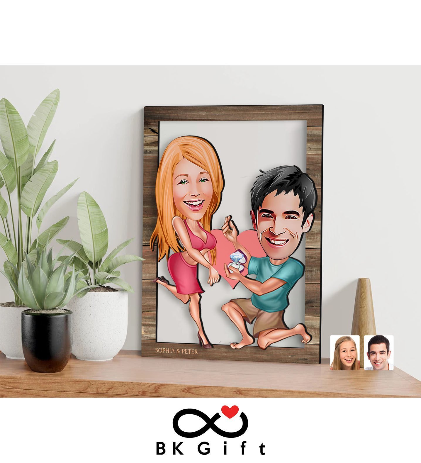 BK Gift Kişiye Özel Sevgililer Karikatürlü 3D Ahşap Tablo, Sevgiliye Hediye, Sevgililer Günü Hediyesi, Yıl Dönümü Hediyesi, Doğum Günü Hediyesi-19