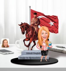 BK Gift Kişiye Özel Atatürk ve Erkek Öğretmen Temalı 2 Katmanlı Karikatürlü Ahşap Biblo- 4, Öğretmene Hediye, Öğretmenler Günü, 100. Yıl Hediyesi