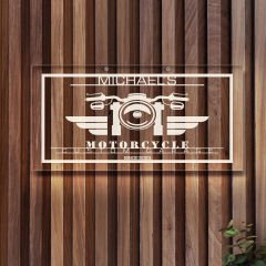 BK Gift Kişiye Özel Motorsiklet Tasarımlı Akrilik Bar Tabelası(38x19cm)-4, Home Bar Tabela, Duvar Dekoru