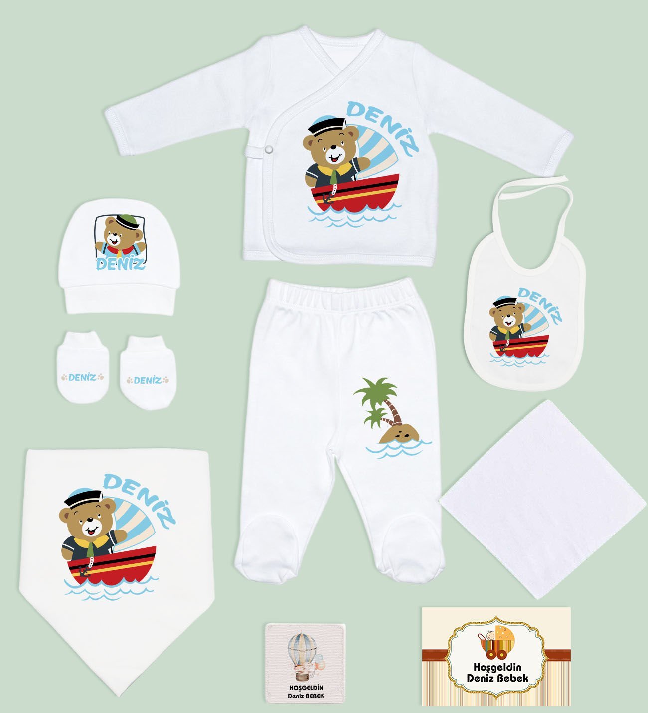 BK Kids Kişiye Özel 9 Parça Beyaz Hastane Çıkışı ve Battaniye Hediye Seti, Yeni Doğan Bebek Giyim Hediyesi-1