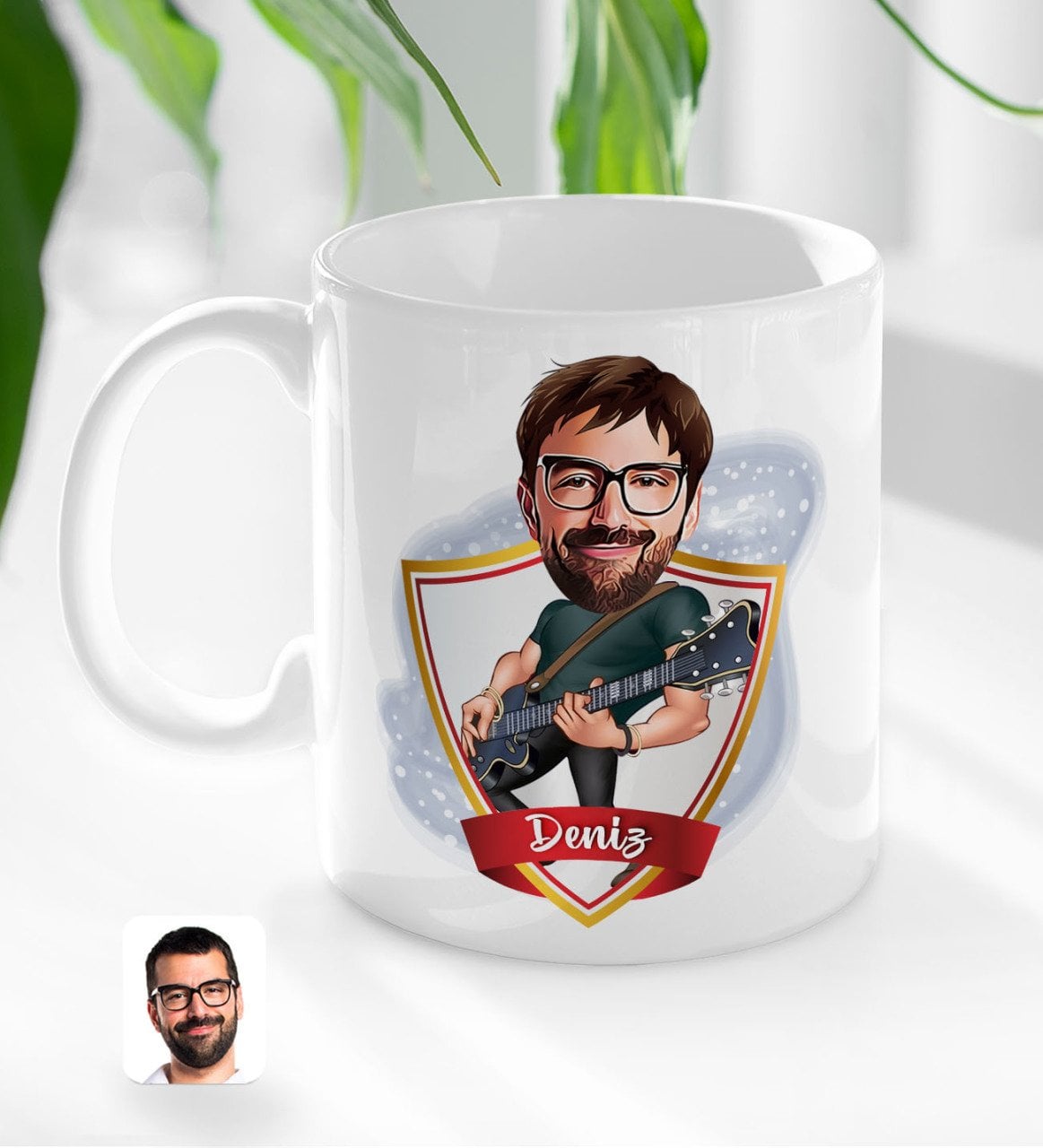 Kişiye Özel İsimli Erkek Gitarist Karikatürlü Beyaz Kupa Bardak-1