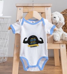 BK Kids Kişiye Özel Dayım Her Şeyi Halleder Tasarımlı Mavi Bebek Body Zıbın ve Mama Önlüğü Hediye Seti