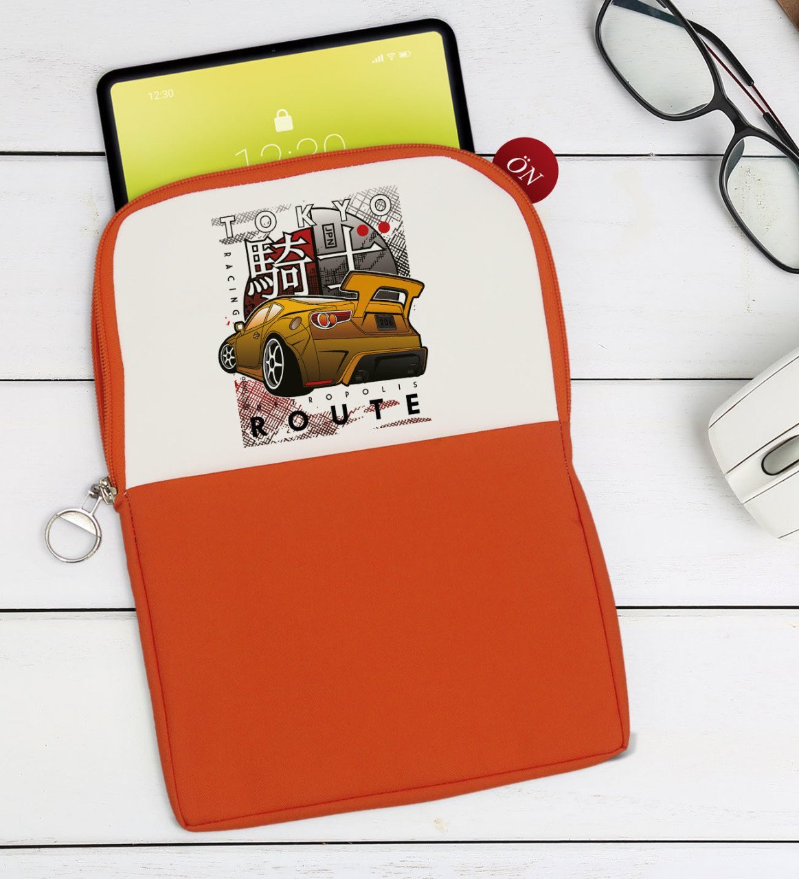 BK Gift Tokyo Route Tasarımlı Taşınabilir Koruyucu Tablet Kılıfı & Organizer Çanta - Turuncu-1