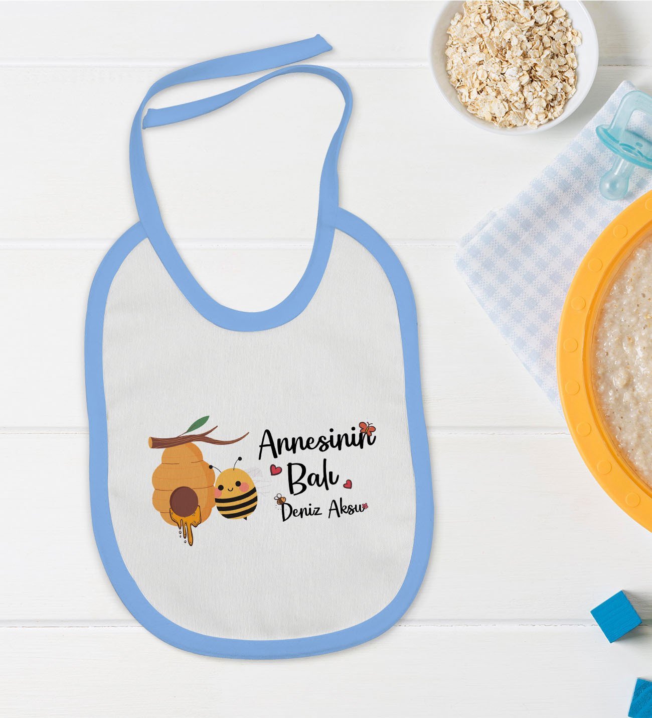 BK Kids Kişiye Özel Mavi Bebek Mama Önlüğü - Model 41