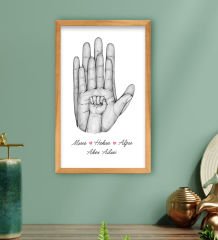 BK Gift Kişiye Özel Siyah Beyaz El Ele Tutuşan Aile Tasarımlı Ahşap Çerçeveli Tablo-7 40x25cm, Anneye Hediye, Aile Hediyesi