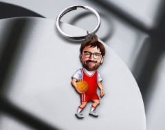 BK Gift Kişiye Özel Erkek Basketbol Karikatürlü Ahşap Anahtarlık-5 Sevgiliye Hediye, Arkadaşa Hediye, Doğum Günü Hediyesi
