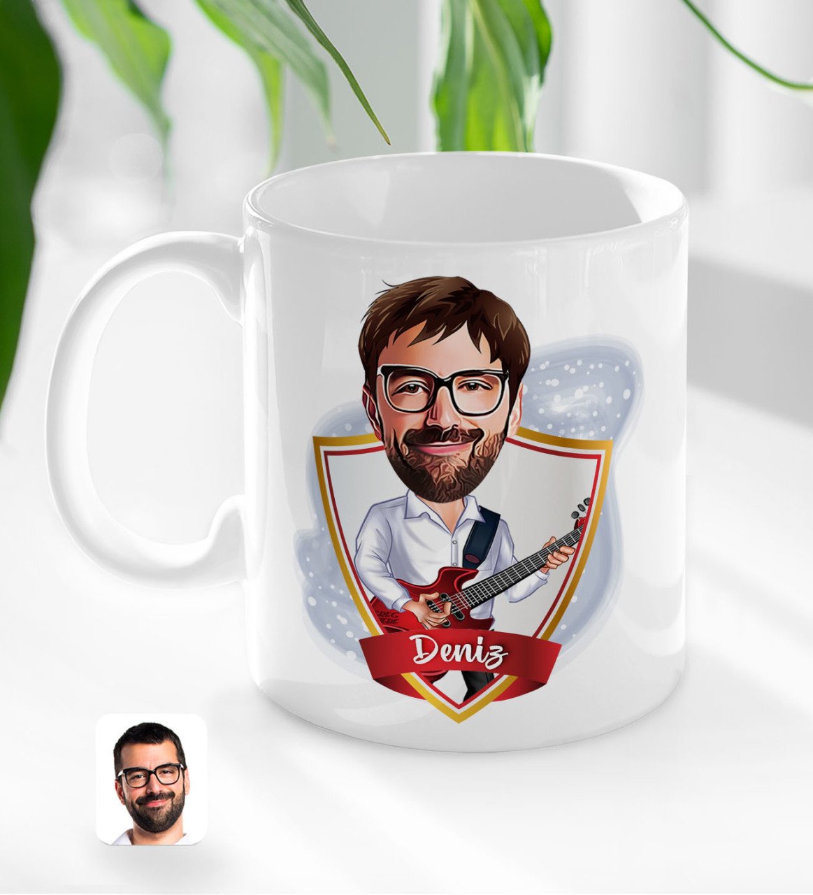 Kişiye Özel İsimli Erkek Gitarist Karikatürlü Beyaz Kupa Bardak-2