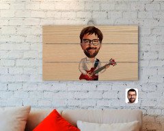Kişiye Özel Erkek Gitarist Karikatürlü Otantik Ahşap Palet Tablo-2