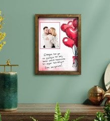 Kişiye Özel Kendi El Yazın Mesajlı Fotoğraflı Doğal Ahşap Çerçeveli Tablo 30x40cm-3