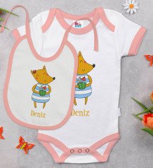 BK Kids Kişiye Özel İsimli Pembe Bebek Body Zıbın ve Mama Önlüğü Hediye Seti-21