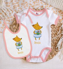 BK Kids Kişiye Özel İsimli Pembe Bebek Body Zıbın ve Mama Önlüğü Hediye Seti-21