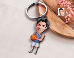 BK Gift Kişiye Özel Erkek Basketbol Karikatürlü Ahşap Anahtarlık-6 Sevgiliye Hediye, Arkadaşa Hediye, Doğum Günü Hediyesi