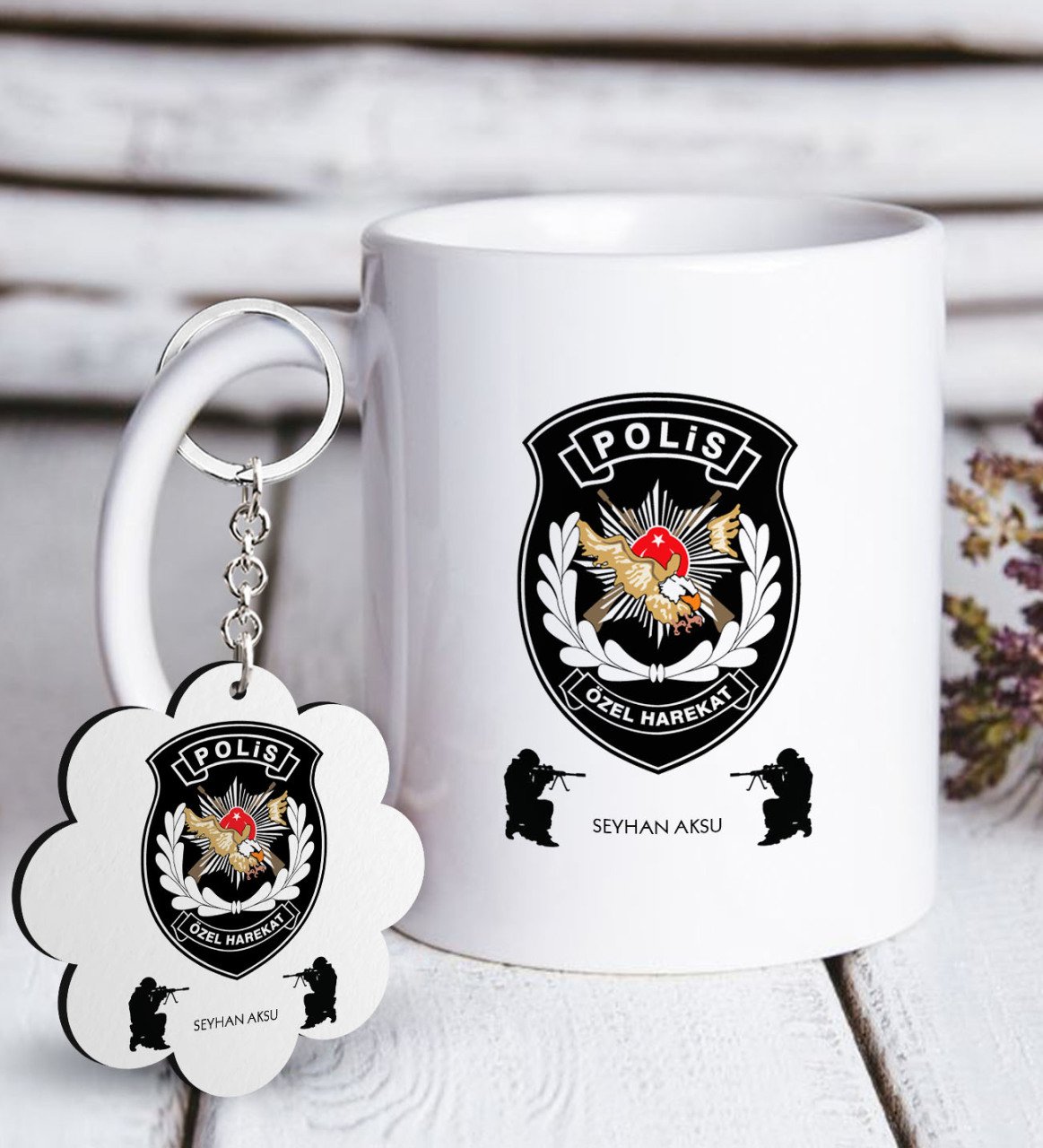 Kişiye Özel Mesleki Polis Özel Harekat Beyaz Kupa ve Anahtarlık Hediye Seti