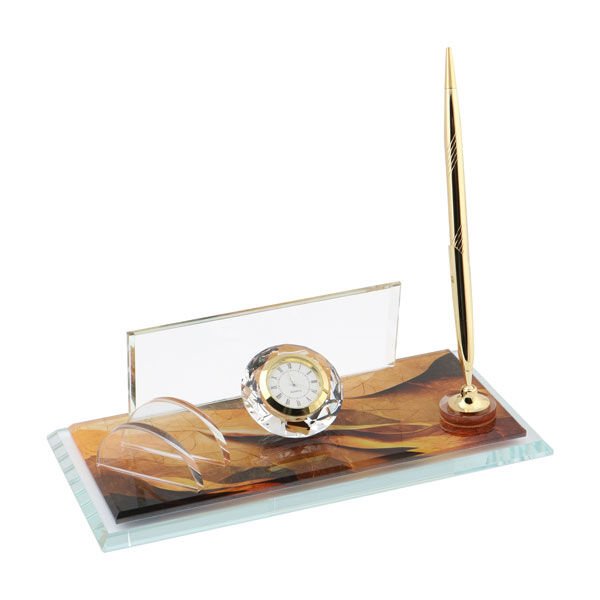 Sublimasyon Kristal Masa İsimliği - Kalemli ve Saatli