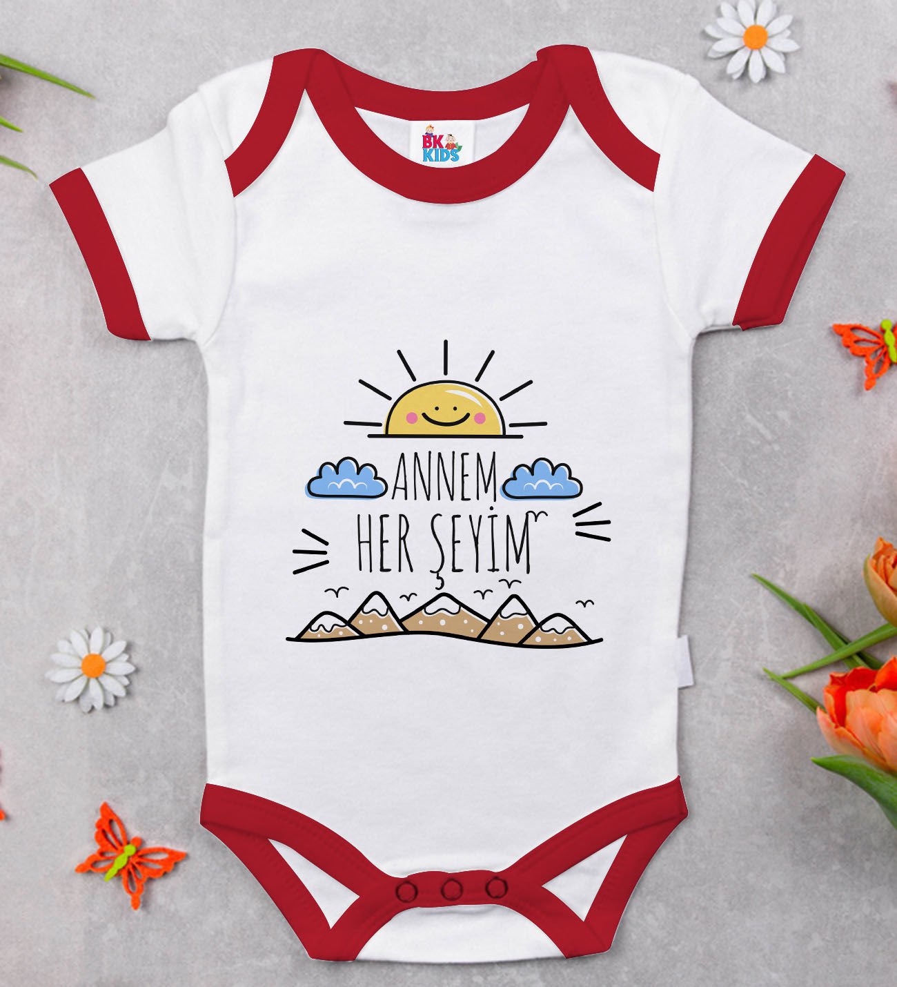 BK Kids Annem Her Şeyim Tasarımlı Kırmızı Bebek Body Zıbın-1