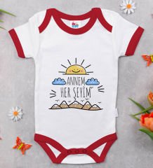 BK Kids Annem Her Şeyim Tasarımlı Kırmızı Bebek Body Zıbın-1