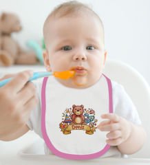 BK Kids Kişiye Özel İsimli Pembe %100 Pamuklu Kısa Kol Bebek Body Zıbın ve Mama Önlüğü Hediye Seti-7