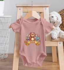 BK Kids Kişiye Özel İsimli Pembe %100 Pamuklu Kısa Kol Bebek Body Zıbın ve Mama Önlüğü Hediye Seti-7