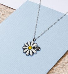 Kişiye Özel Papatya Temalı Kupa Bardak Altlığı ve İsimli Silver Papatya Kolye Seti-4