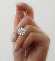 Kişiye Özel Papatya Temalı Kupa Bardak Altlığı ve İsimli Silver Papatya Kolye Seti-4