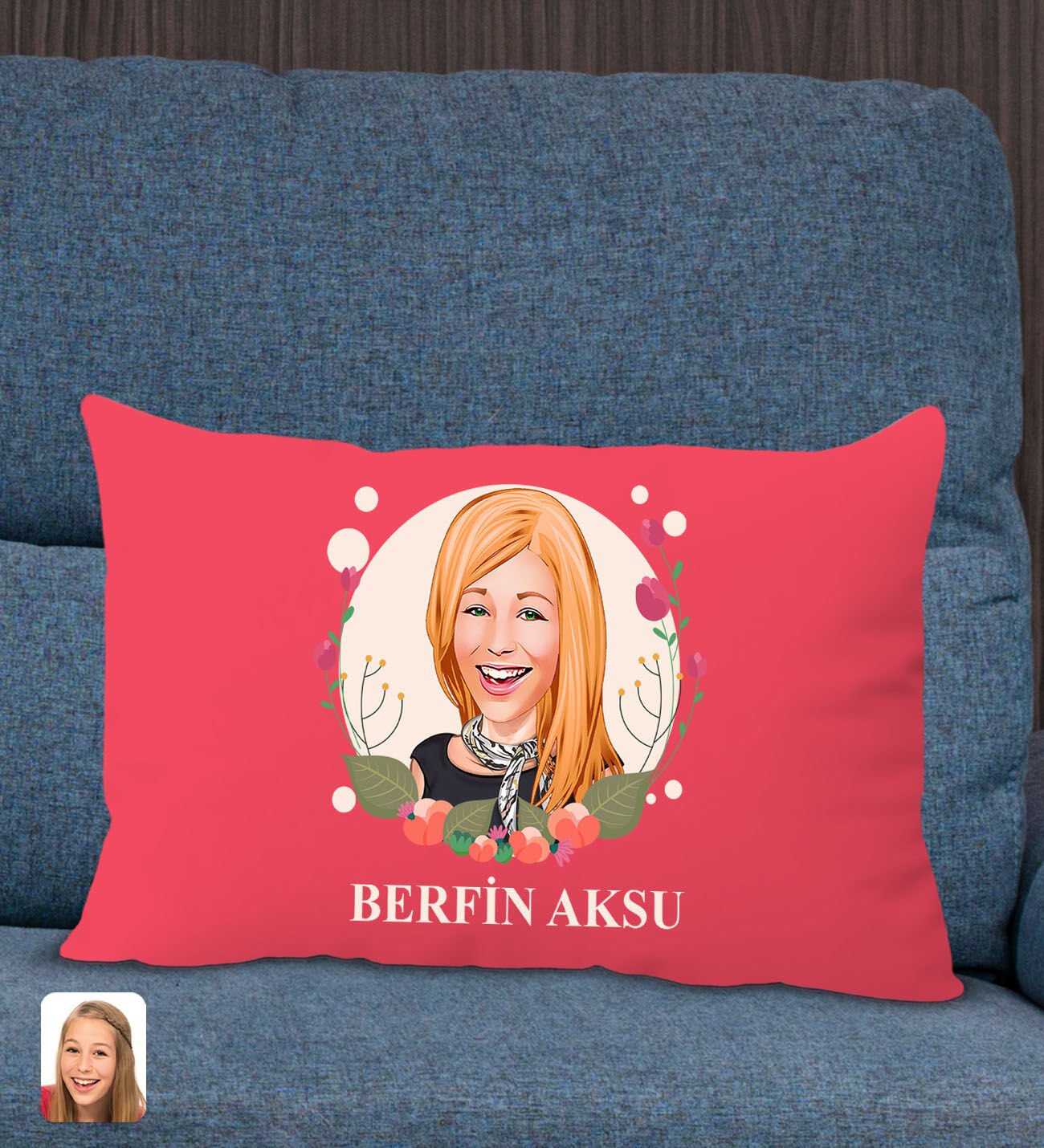 BK Gift Kişiye Özel Anneler Günü Karikatürlü Premium Kumaş Kırmızı Dikdörtgen Kırlent Yastık, Anneler Günü Hediyesi, Ev Dekorasyonu-1