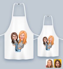 BK Gift Kişiye Özel İkili Anne Kız Karikatürlü Mutfak Önlüğü Seti-6, Anneye Hediye, Anneler Günü Hediyeleri
