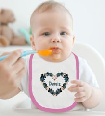 BK Kids Kişiye Özel İsimli Pembe %100 Pamuklu Kısa Kol Bebek Body Zıbın ve Mama Önlüğü Hediye Seti-8