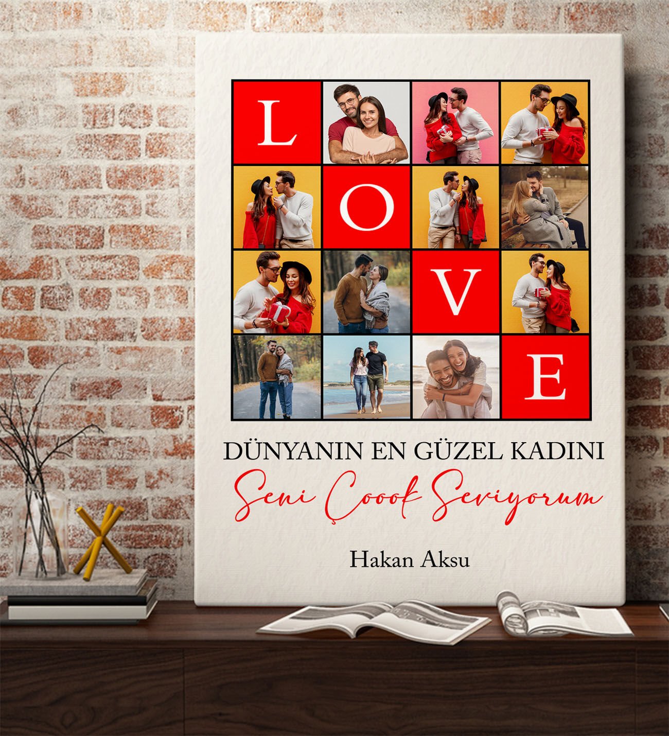 BK Gift Kişiye Özel Fotoğraflı Love Tasarımlı Kanvas Tablo-1, Ev Hediyesi, Arkadaşa Hediye, Sevgiliye Hediye