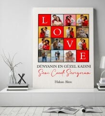 BK Gift Kişiye Özel Fotoğraflı Love Tasarımlı Kanvas Tablo-1, Ev Hediyesi, Arkadaşa Hediye, Sevgiliye Hediye