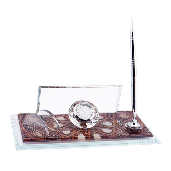 Sublimasyon Kristal Masa İsimliği - Kalemli ve Saatli