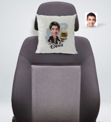 Kişiye Özel İsimli Erkek Öğretmen Karikatürlü Kare Araç Koltuk Yastığı-1