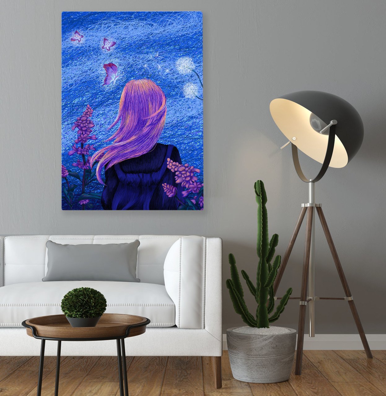 BK Home Sihirli Kelebekler ve Gizemli Kız Tasarımlı Kanvas Tablo 50x70cm