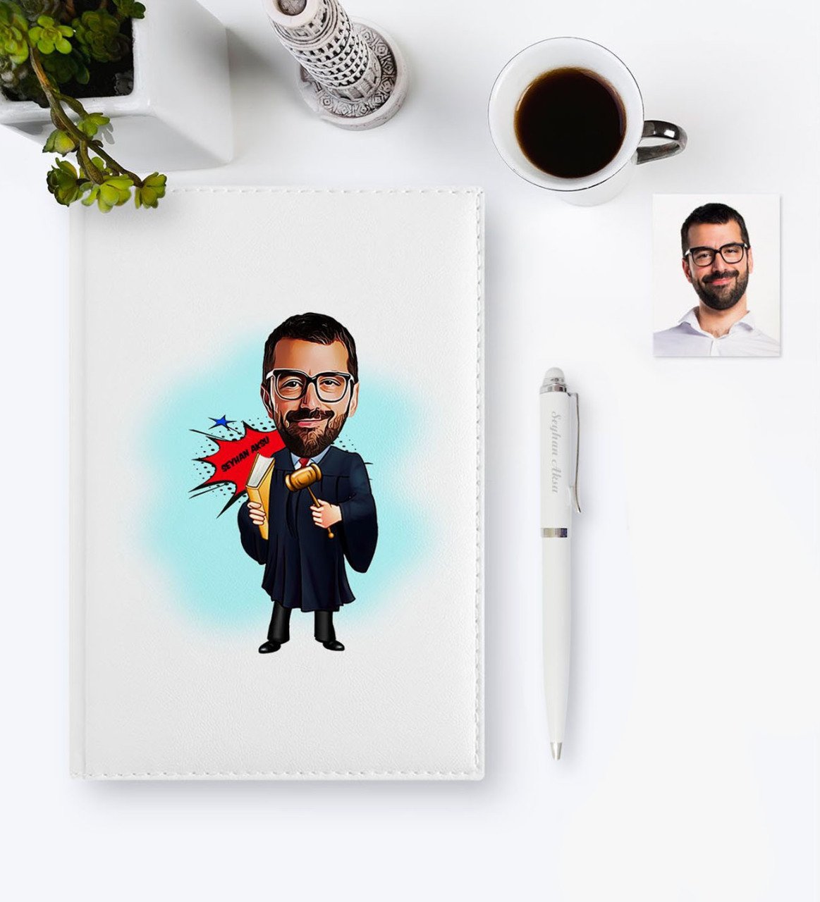 Kişiye Özel Hakim Karikatür 2023 Deri Ajanda & Kalem Hediye Seti - 1