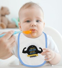 BK Kids Kişiye Özel Amcam Her Şeyi Halleder Tasarımlı Mavi Bebek Body Zıbın ve Mama Önlüğü Hediye Seti