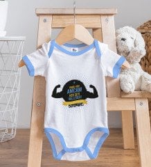 BK Kids Kişiye Özel Amcam Her Şeyi Halleder Tasarımlı Mavi Bebek Body Zıbın ve Mama Önlüğü Hediye Seti