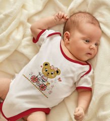 BK Kids Sevimli Ayı Tasarımlı Kırmızı Bebek Body Zıbın-2