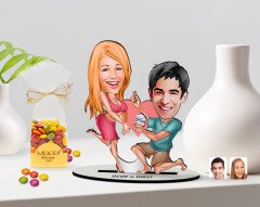 Kişiye Özel Sevgililer Karikatürlü 3D Ahşap Biblo ve Çikolatalı Renkli Bonbon Draje Hediye Seti-19