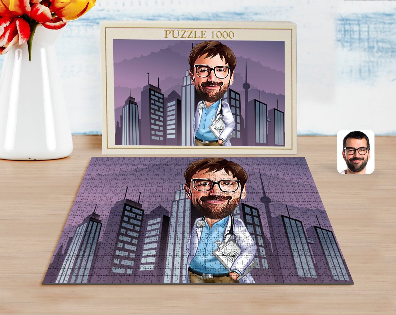 Kişiye Özel Erkek Doktor Karikatürlü 1000 Parça Profesyonel Puzzle-8