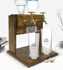 Kişiye Özel Renkli Baskılı İstanbul Tasarımlı Turistik İkili Rakı Bardağı ve Çift Musluklu Doğal Ahşap Rakı Standı-2